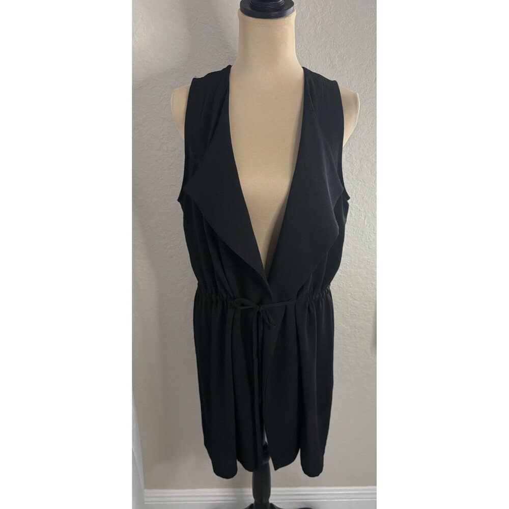 Streerwear Society Womens Black Sleeveless Collared Open Front Tie Blazer Vest M
